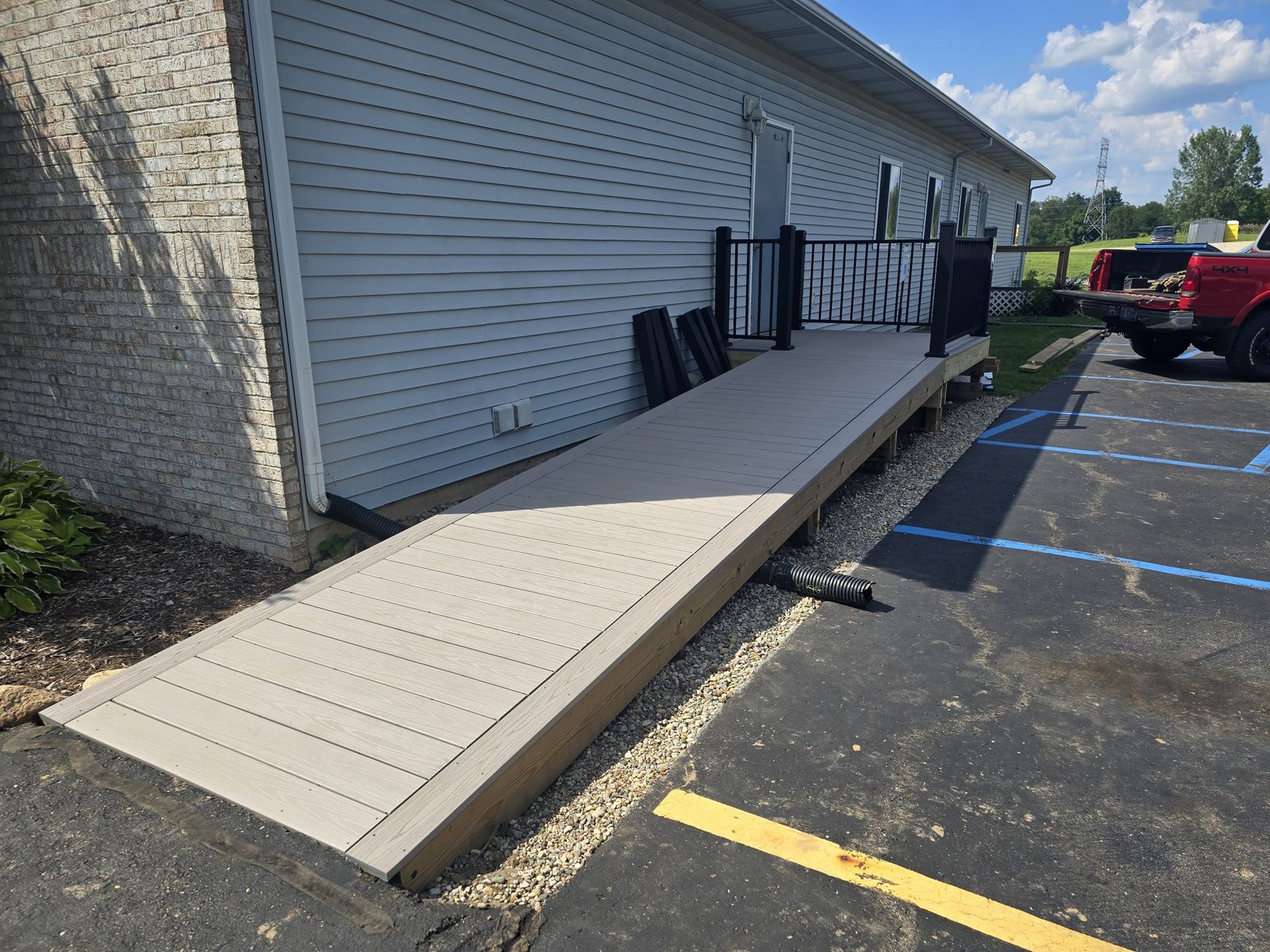 New composite decking installed on a rebuilt accessible ramp in Southwest Michigan